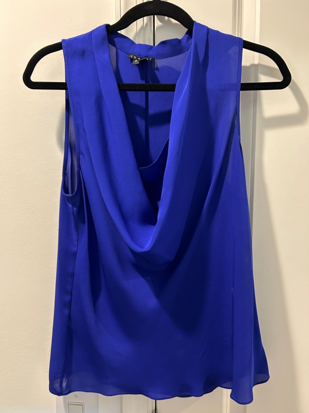 Theory Cowl Neck Sleeveless silk Camisole in Royal Blue